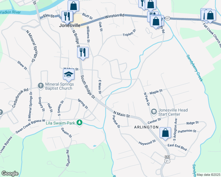 map of restaurants, bars, coffee shops, grocery stores, and more near 214 South Jonesville Boulevard in Jonesville