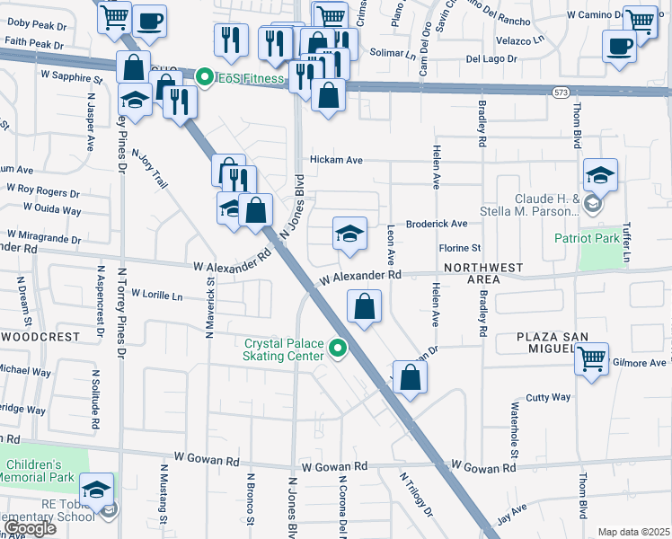 map of restaurants, bars, coffee shops, grocery stores, and more near 3947 Blue Opal Way in Las Vegas
