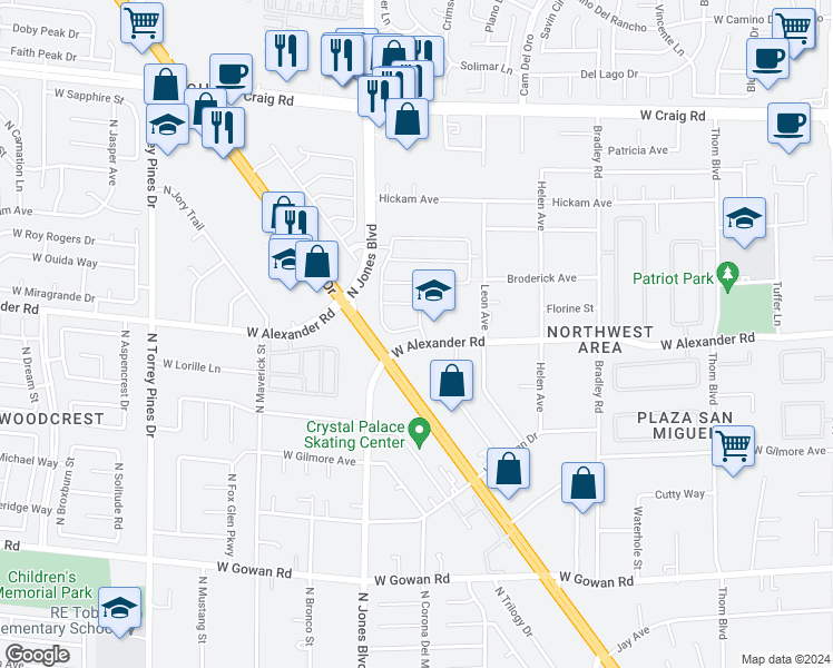 map of restaurants, bars, coffee shops, grocery stores, and more near 3947 Blue Opal Way in Las Vegas