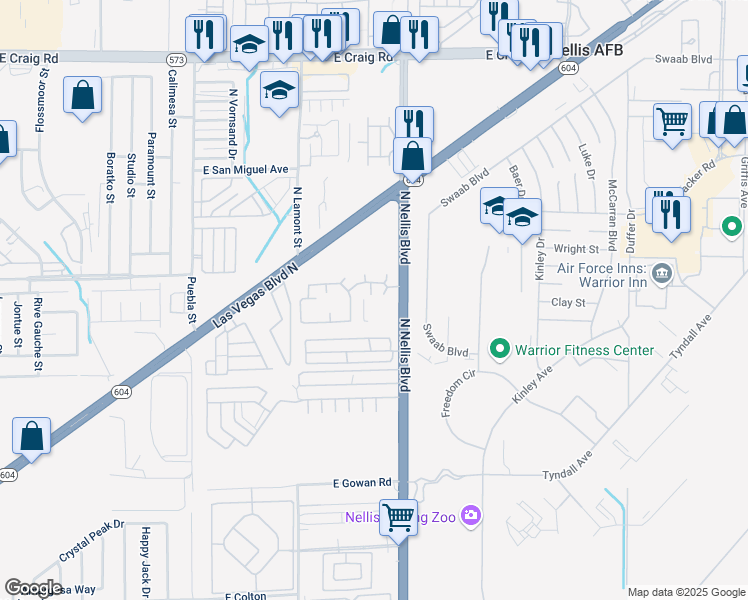 map of restaurants, bars, coffee shops, grocery stores, and more near 3975 North Nellis Boulevard in Las Vegas