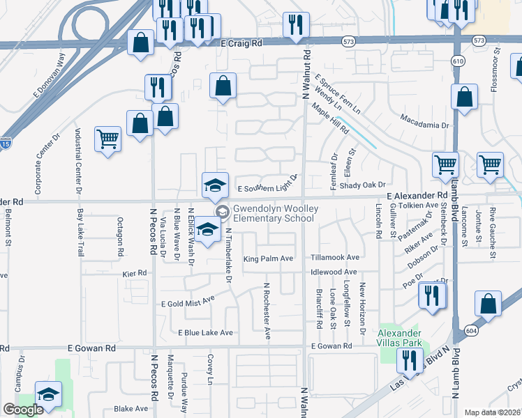 map of restaurants, bars, coffee shops, grocery stores, and more near 3807 East Southern Light Drive in Las Vegas