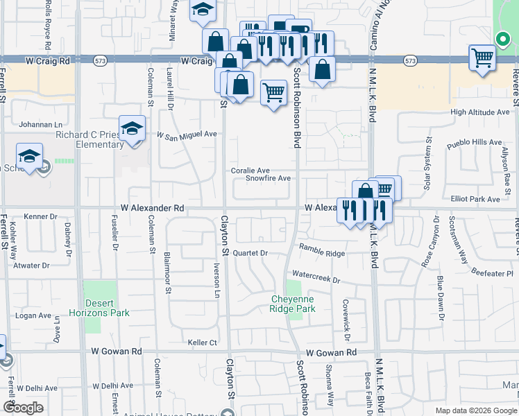 map of restaurants, bars, coffee shops, grocery stores, and more near 1840 Double Delight Avenue in North Las Vegas