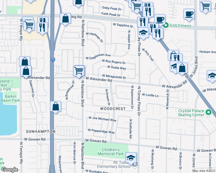 map of restaurants, bars, coffee shops, grocery stores, and more near 3929 North Dream Street in Las Vegas