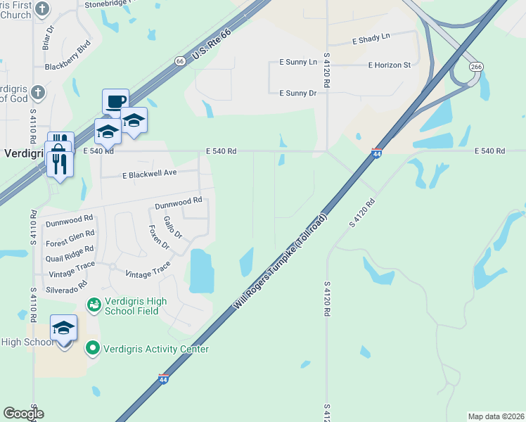 map of restaurants, bars, coffee shops, grocery stores, and more near 26167 South Willow Road in Claremore