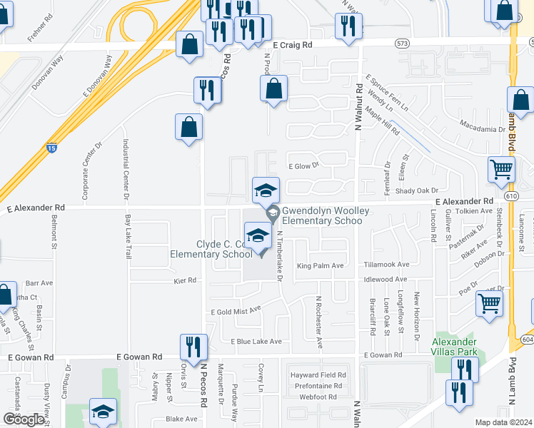 map of restaurants, bars, coffee shops, grocery stores, and more near 3955 North Timberlake Drive in Las Vegas