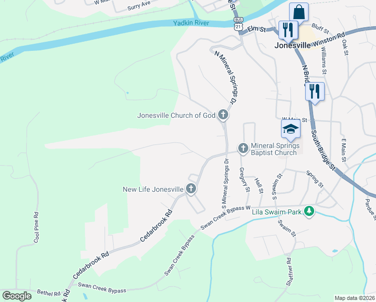 map of restaurants, bars, coffee shops, grocery stores, and more near 118 Osborne Street in Jonesville