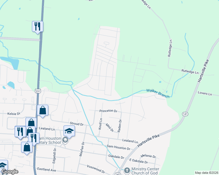 map of restaurants, bars, coffee shops, grocery stores, and more near 818 Long Leaf Road in Lebanon