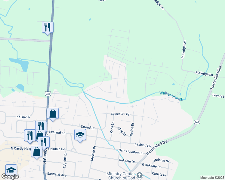 map of restaurants, bars, coffee shops, grocery stores, and more near 818 Long Leaf Road in Lebanon