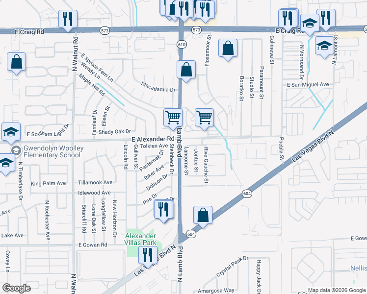 map of restaurants, bars, coffee shops, grocery stores, and more near 3985 Lancome Street in Las Vegas