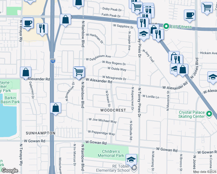 map of restaurants, bars, coffee shops, grocery stores, and more near 3948 North Dream Street in Las Vegas