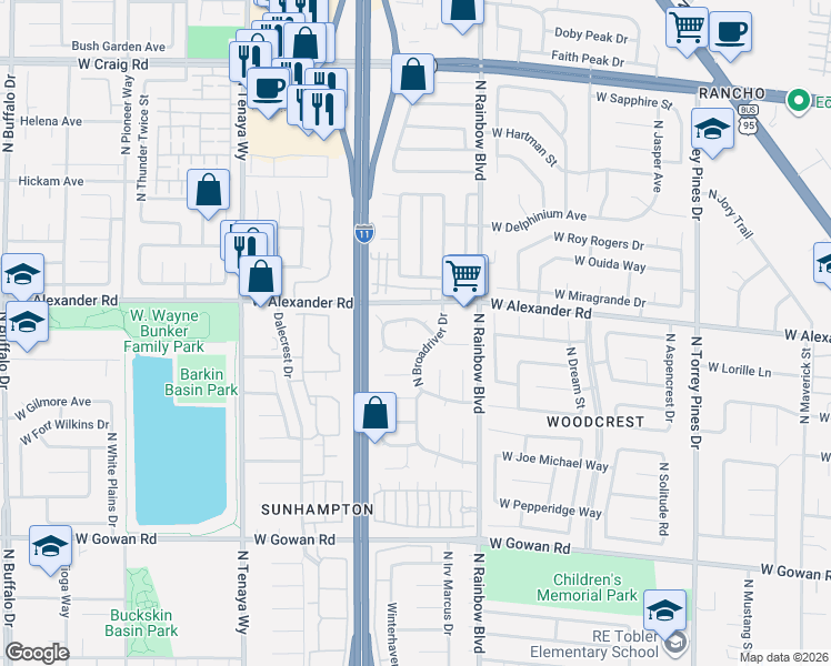 map of restaurants, bars, coffee shops, grocery stores, and more near 6820 West Evanston Avenue in Las Vegas