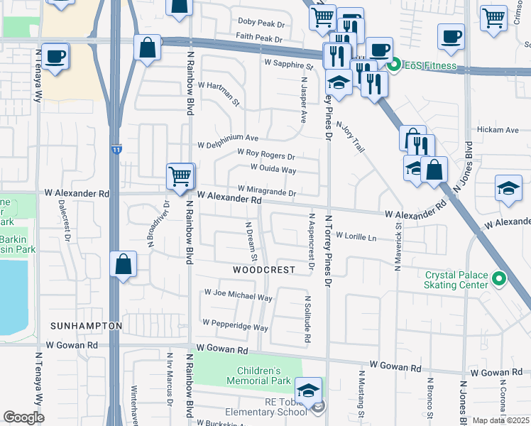 map of restaurants, bars, coffee shops, grocery stores, and more near 3948 North Applecrest Street in Las Vegas