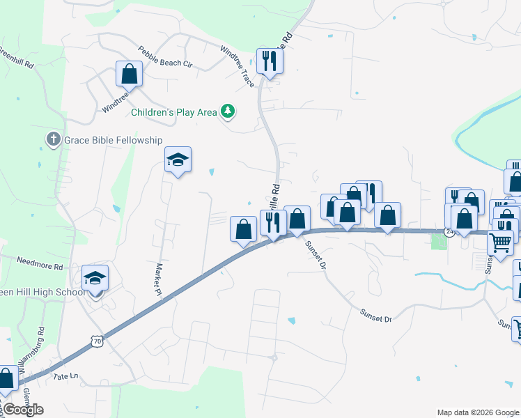map of restaurants, bars, coffee shops, grocery stores, and more near 49 Nonaville Road in Mt. Juliet