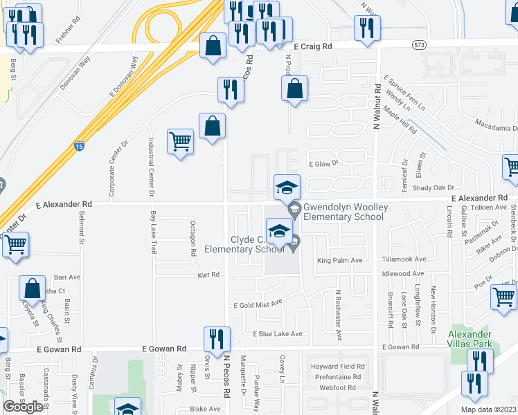 map of restaurants, bars, coffee shops, grocery stores, and more near 3987 North Eblick Wash Drive in Las Vegas