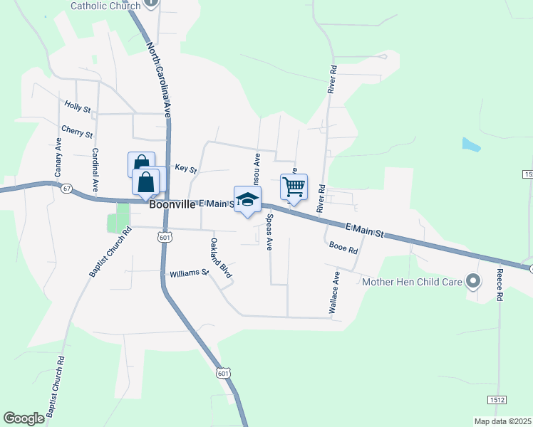 map of restaurants, bars, coffee shops, grocery stores, and more near 308 East Main Street in Boonville