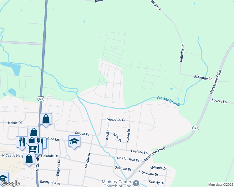 map of restaurants, bars, coffee shops, grocery stores, and more near 818 Long Leaf Road in Lebanon