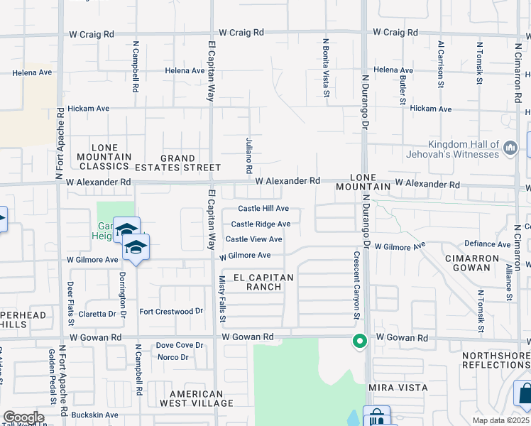 map of restaurants, bars, coffee shops, grocery stores, and more near 8720 Castle Hill Avenue in Las Vegas