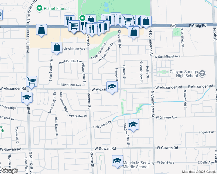 map of restaurants, bars, coffee shops, grocery stores, and more near 634 Heartland Point Avenue in North Las Vegas