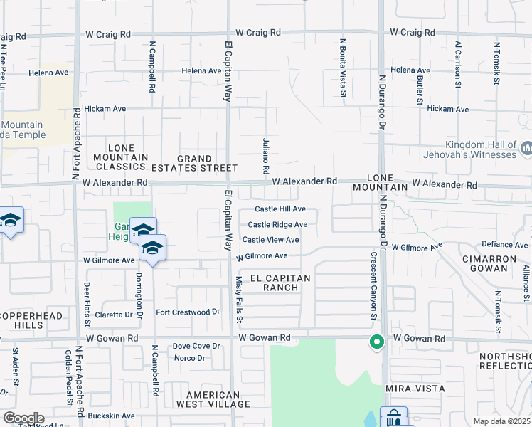map of restaurants, bars, coffee shops, grocery stores, and more near 8720 Castle Hill Avenue in Las Vegas