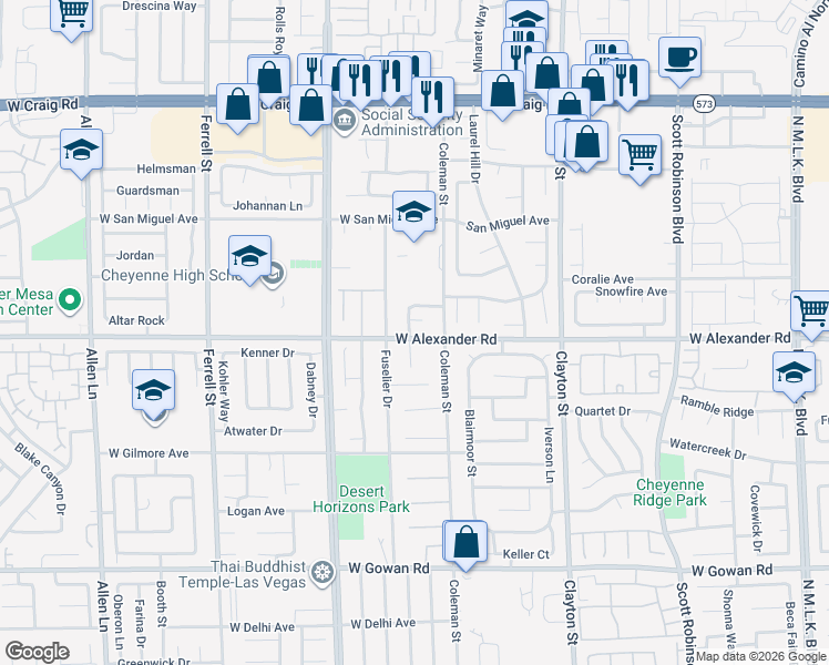 map of restaurants, bars, coffee shops, grocery stores, and more near 4004 Daydream Bend Street in North Las Vegas