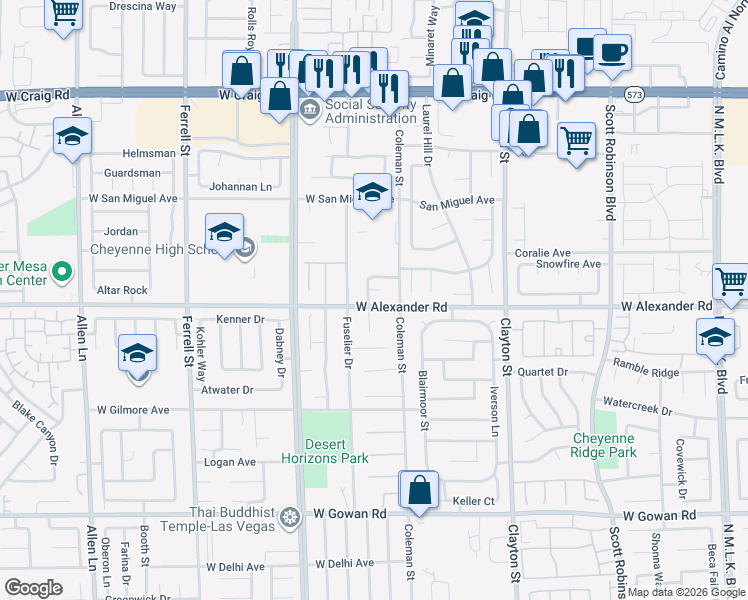 map of restaurants, bars, coffee shops, grocery stores, and more near 4004 Daydream Bend Street in North Las Vegas