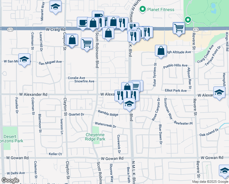 map of restaurants, bars, coffee shops, grocery stores, and more near 1625 Sandglass Avenue in North Las Vegas