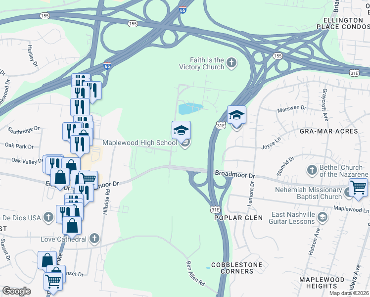 map of restaurants, bars, coffee shops, grocery stores, and more near 401 Walton Lane in Nashville