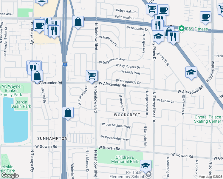 map of restaurants, bars, coffee shops, grocery stores, and more near 3936 Cobble Creek Ct in Las Vegas
