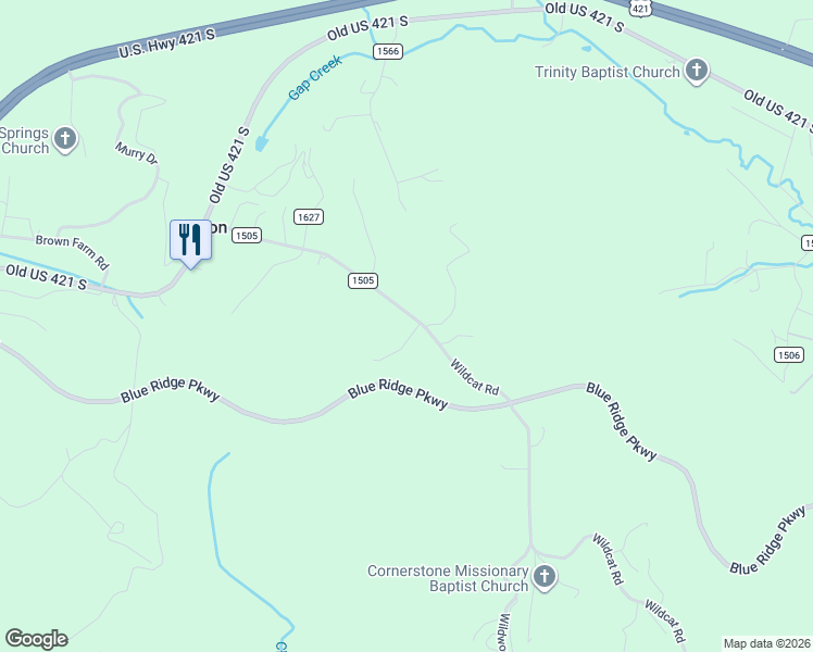 map of restaurants, bars, coffee shops, grocery stores, and more near 598 Wildcat Road in Watauga County