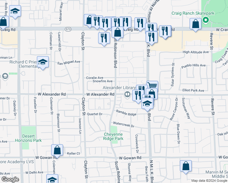 map of restaurants, bars, coffee shops, grocery stores, and more near 4016 Angel Face Street in North Las Vegas