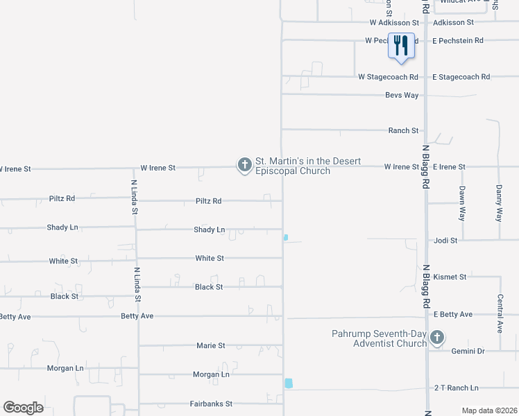map of restaurants, bars, coffee shops, grocery stores, and more near 581 Piltz Road in Pahrump