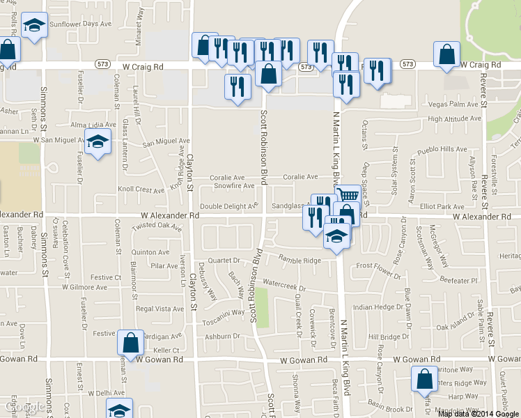 map of restaurants, bars, coffee shops, grocery stores, and more near 4016 Angel Face Street in North Las Vegas