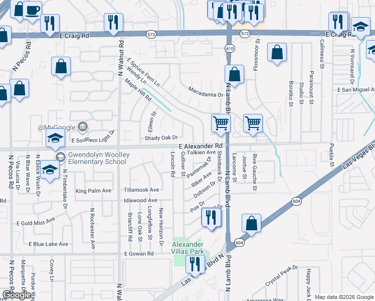 map of restaurants, bars, coffee shops, grocery stores, and more near 4178 Tolkien Avenue in Las Vegas
