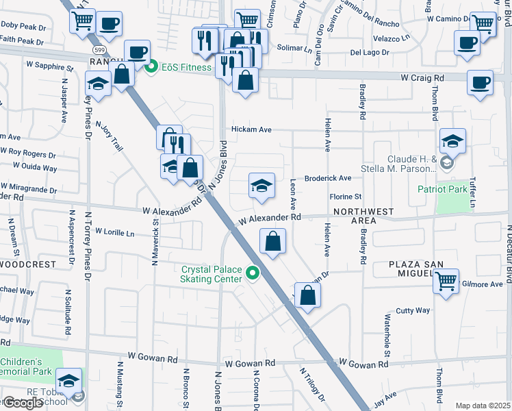 map of restaurants, bars, coffee shops, grocery stores, and more near 3952 Blue Opal Way in Las Vegas