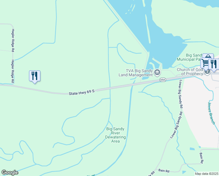 map of restaurants, bars, coffee shops, grocery stores, and more near in Big Sandy