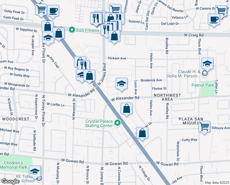 map of restaurants, bars, coffee shops, grocery stores, and more near 3952 Blue Opal Way in Las Vegas