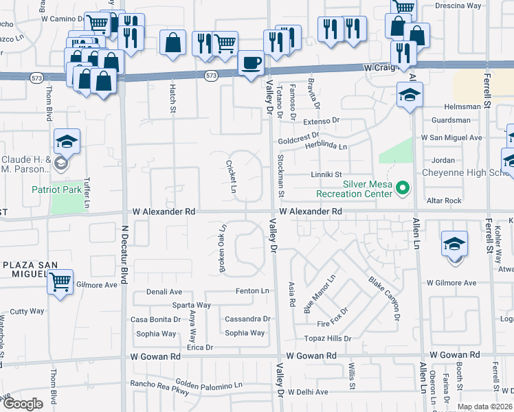 map of restaurants, bars, coffee shops, grocery stores, and more near 4012 Dove Creek Road in North Las Vegas