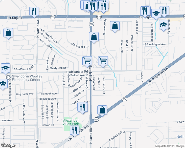 map of restaurants, bars, coffee shops, grocery stores, and more near 3985 Lancome Street in Las Vegas
