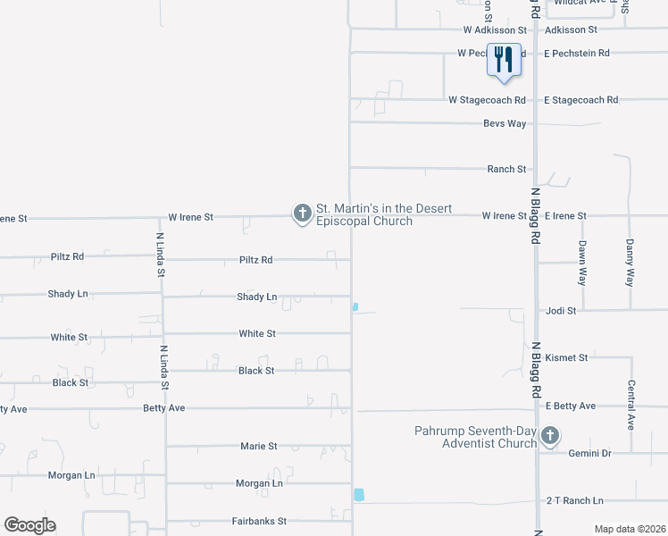 map of restaurants, bars, coffee shops, grocery stores, and more near 581 Piltz Road in Pahrump
