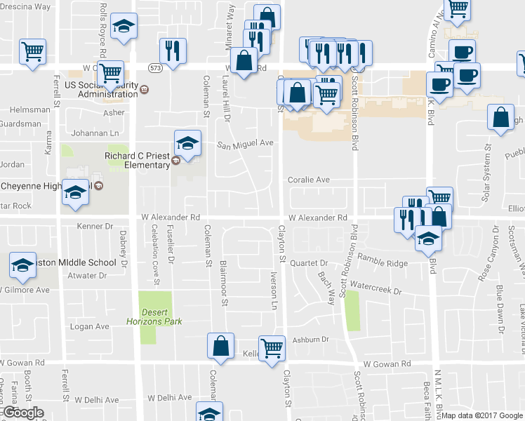 map of restaurants, bars, coffee shops, grocery stores, and more near 4008 Laurel Hill Drive in North Las Vegas