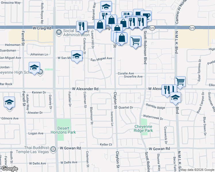 map of restaurants, bars, coffee shops, grocery stores, and more near 4008 Laurel Hill Drive in North Las Vegas