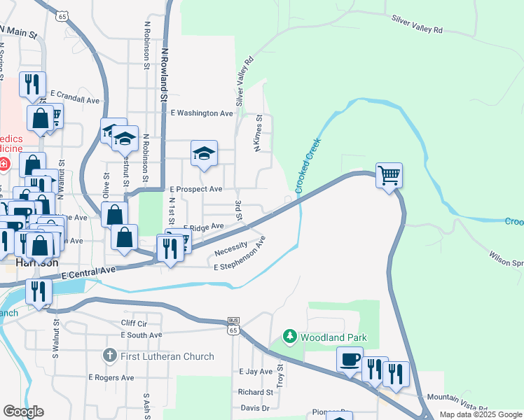 map of restaurants, bars, coffee shops, grocery stores, and more near West Ridge Avenue in Harrison