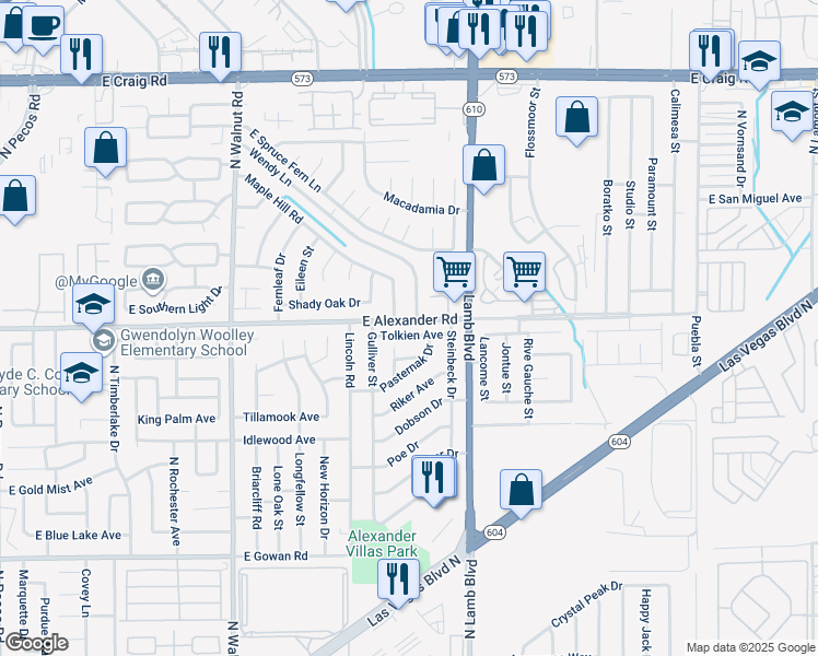 map of restaurants, bars, coffee shops, grocery stores, and more near 4196 Tolkien Avenue in Las Vegas