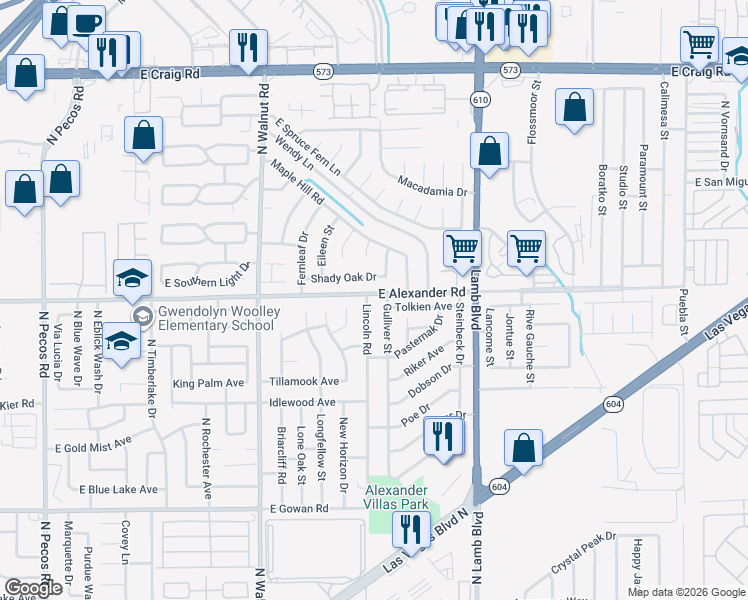 map of restaurants, bars, coffee shops, grocery stores, and more near 3992 Lincoln Road in Las Vegas