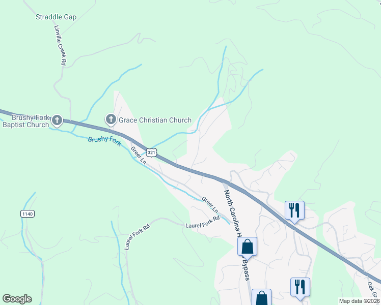 map of restaurants, bars, coffee shops, grocery stores, and more near 197 Lynn Hill Road in Boone