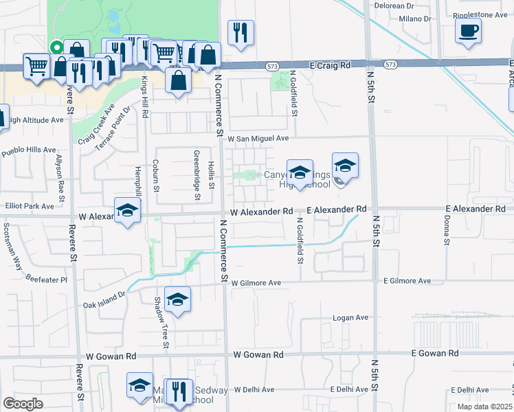 map of restaurants, bars, coffee shops, grocery stores, and more near 4008 North Warm Hearted Court in North Las Vegas