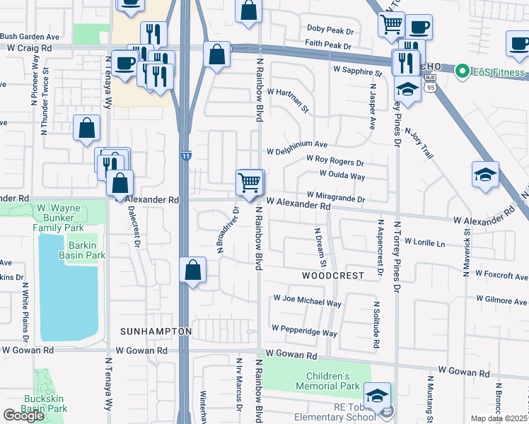 map of restaurants, bars, coffee shops, grocery stores, and more near 3936 North Rhine Way in Las Vegas