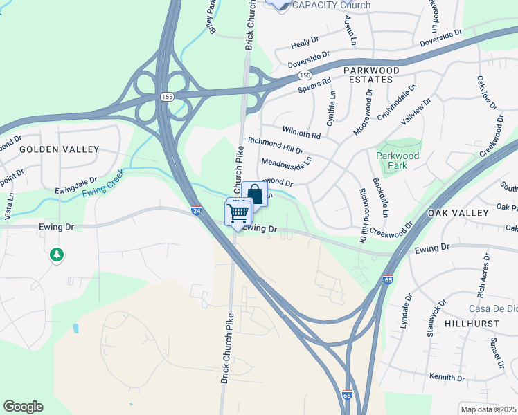 map of restaurants, bars, coffee shops, grocery stores, and more near 3065 Brick Church Pike in Nashville