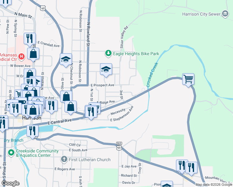 map of restaurants, bars, coffee shops, grocery stores, and more near 818 East Fick Avenue in Harrison