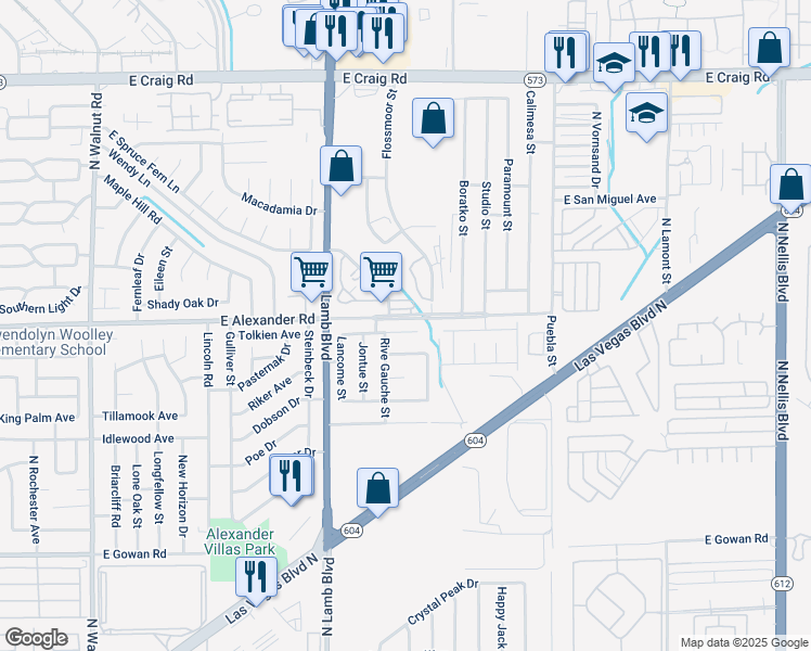 map of restaurants, bars, coffee shops, grocery stores, and more near 4438 Shalimar Avenue in Las Vegas